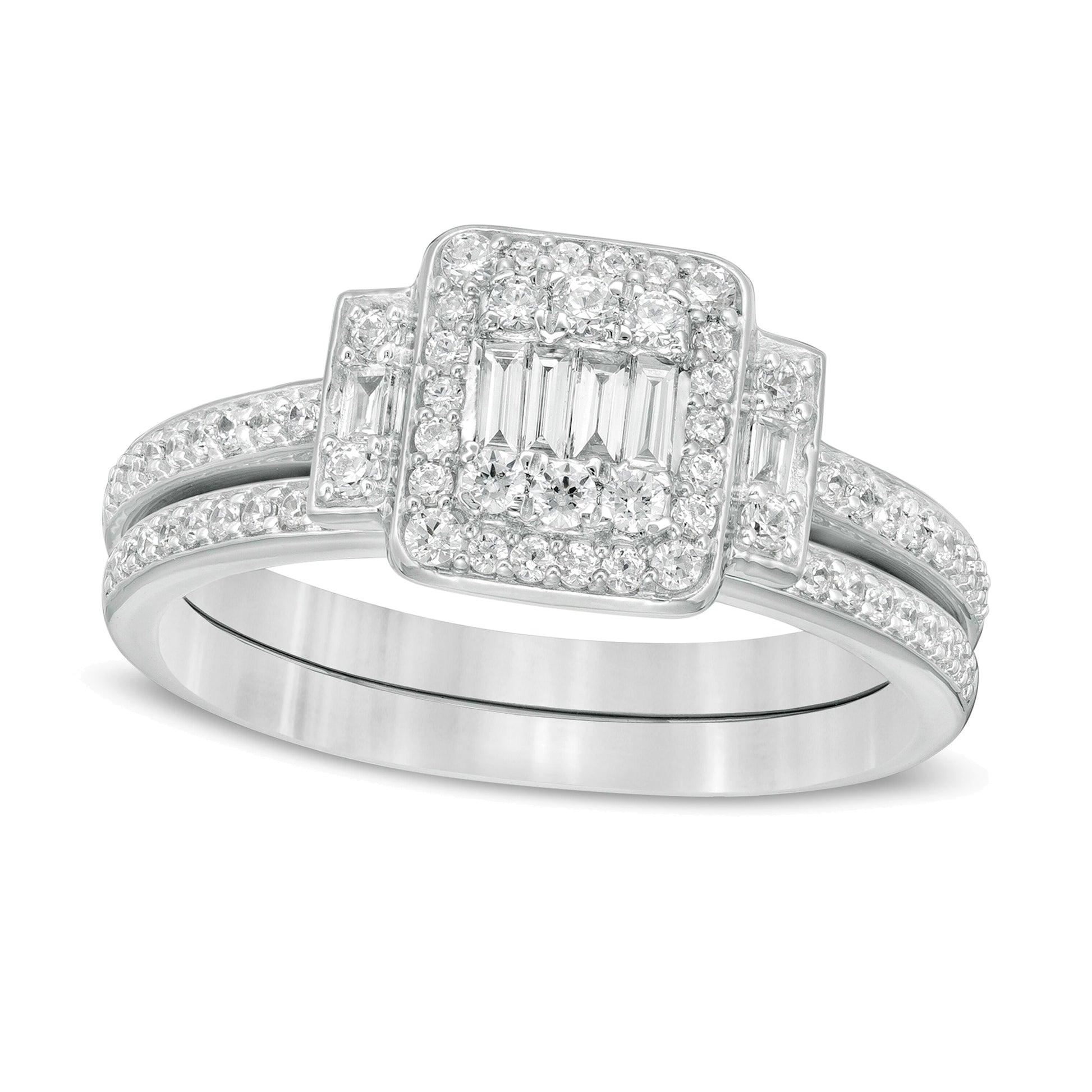0.5 CT. TW Composite Diamond Frame Collar Bridal Set in 10K White Gold
