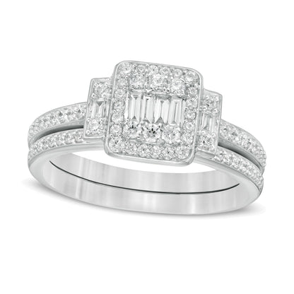 0.5 CT. TW Composite Diamond Frame Collar Bridal Set in 10K White Gold