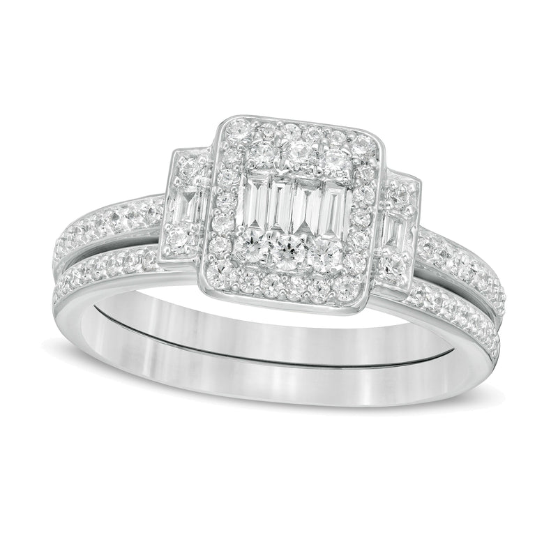 0.5 CT. TW Composite Diamond Frame Collar Bridal Set in 10K White Gold