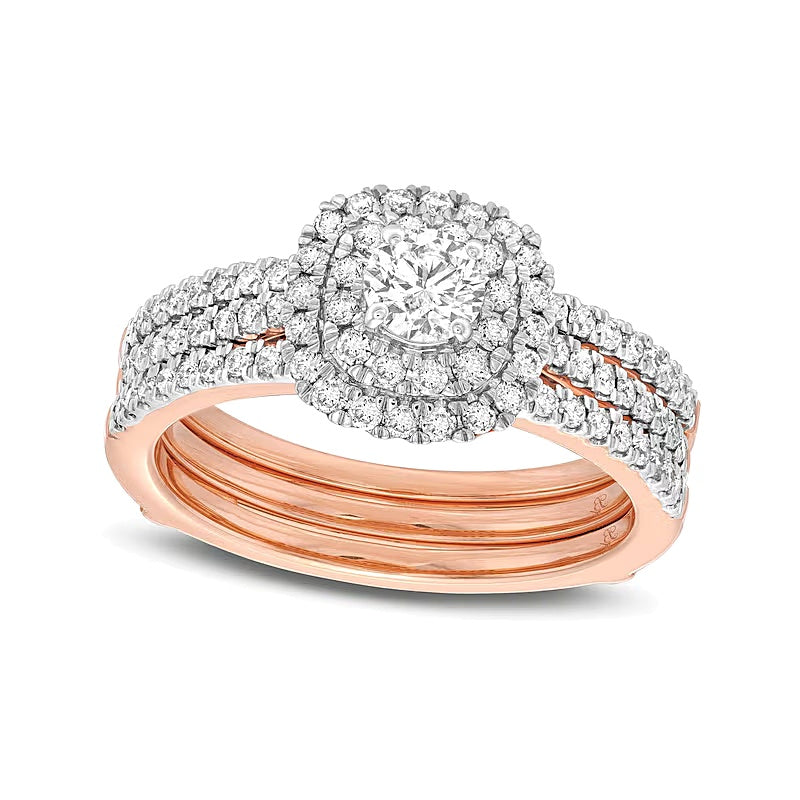 1.0 CT. TW Diamond Double Frame Multi-Row Bridal Set in 10K Rose Gold