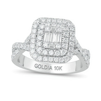 1.0 CT. TW Composite Diamond Double Cushion Frame Twist Shank Engagement Ring in 10K White Gold