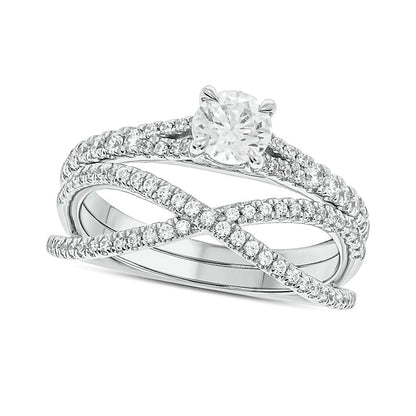 1.0 CT. TW Diamond Crossover Bridal Set in 10K White Gold