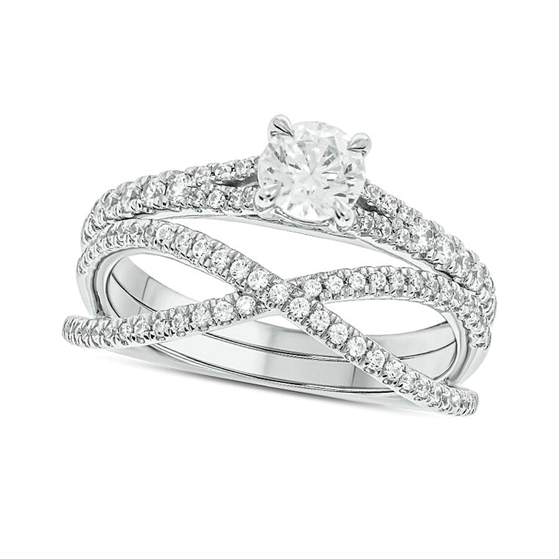 1.0 CT. TW Diamond Crossover Bridal Set in 10K White Gold