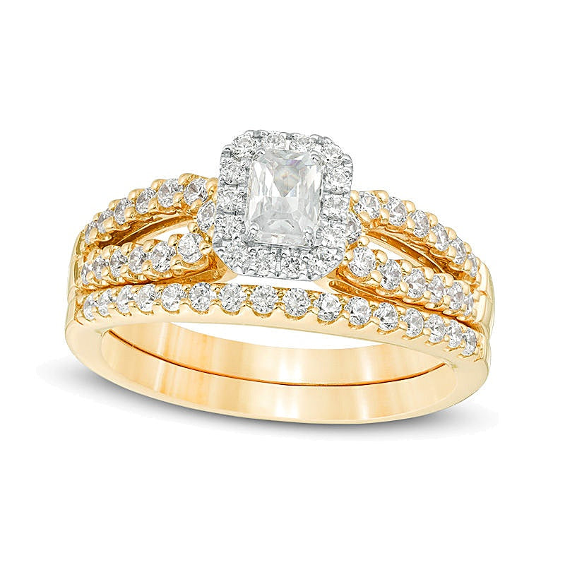 1.0 CT. TW Emerald-Cut Diamond Frame Split Shank Bridal Set in 14K Gold (I/I1)