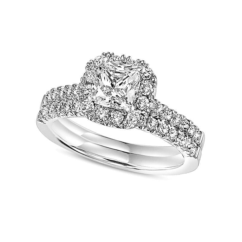 1.0 CT. TW Cushion-Cut Diamond Frame Bridal Set in 14K White Gold
