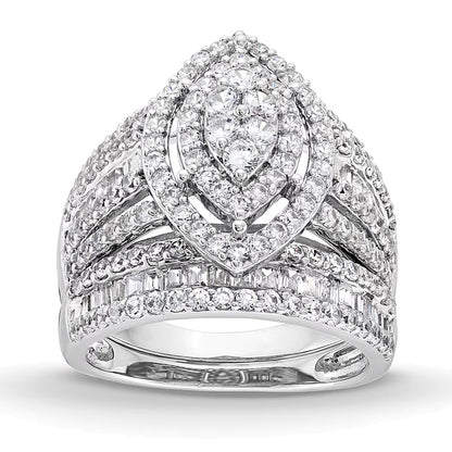 1.75 CT. TW Marquise Multi-Diamond Vintage-Style Bridal Set in 10K White Gold