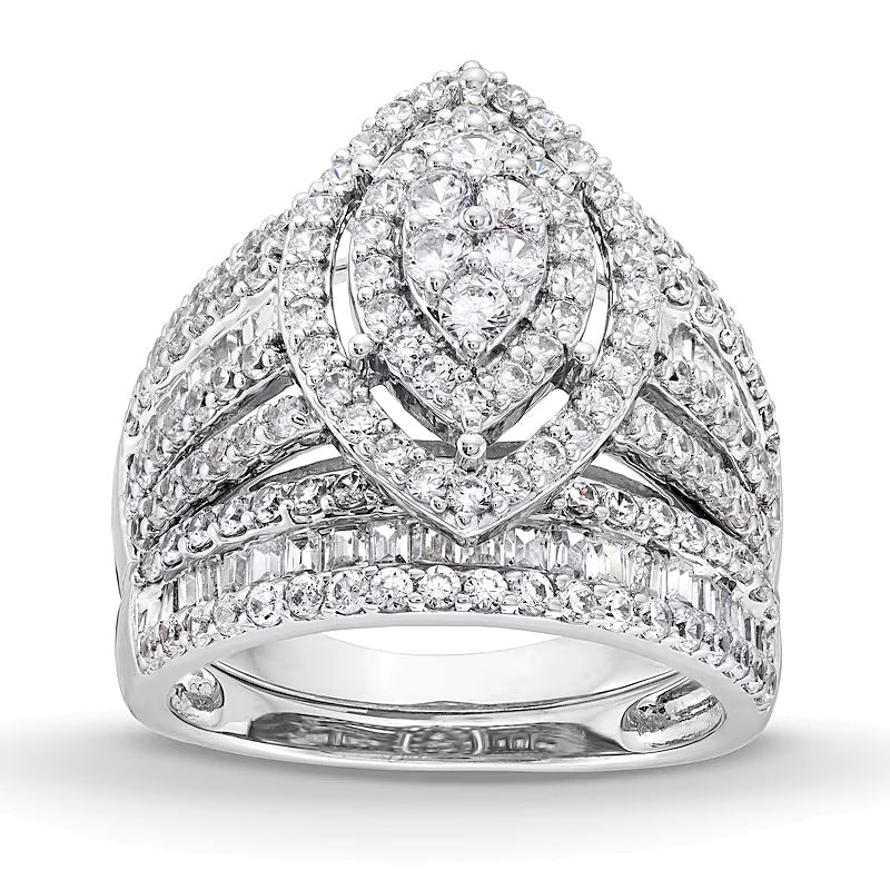 1.75 CT. TW Marquise Multi-Diamond Vintage-Style Bridal Set in 10K White Gold