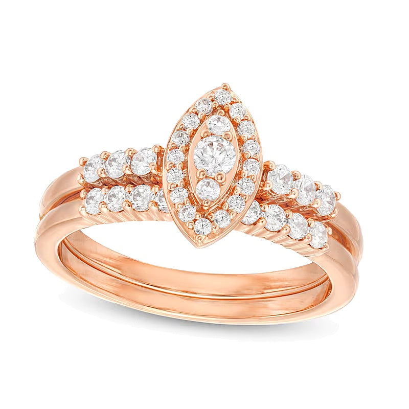 0.5 CT. TW Marquise-Shaped Multi-Diamond Frame Bridal Set in 10K Rose Gold