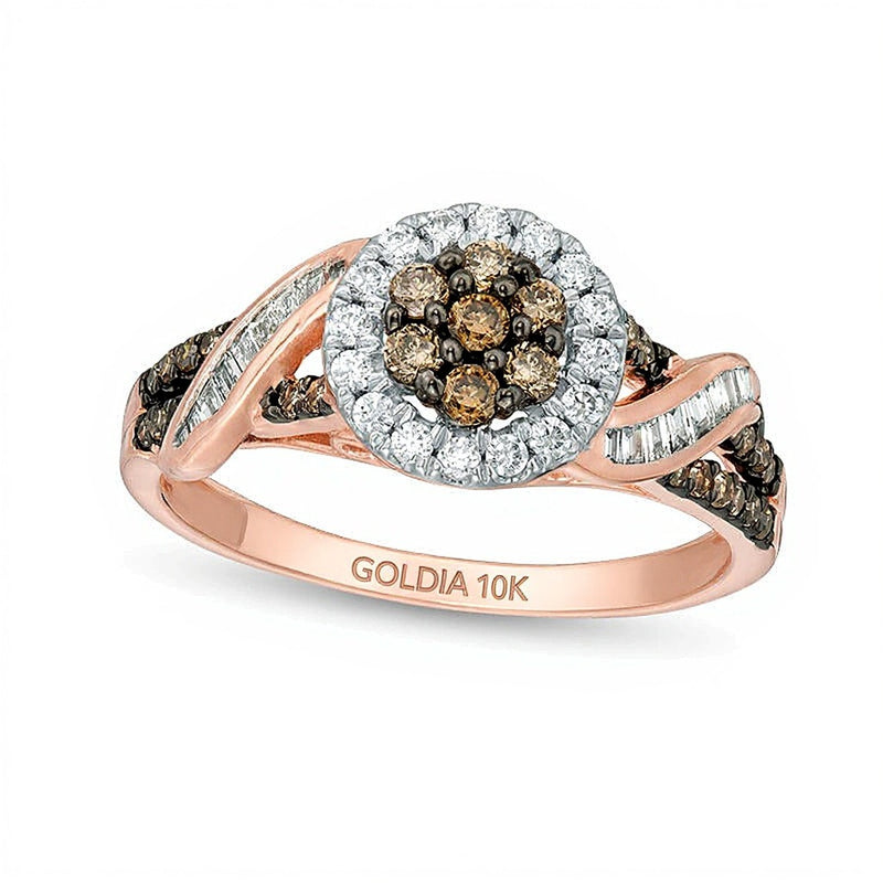 0.5 CT. TW Champagne and White Composite Diamond Bypass Ring in 10K Rose Gold