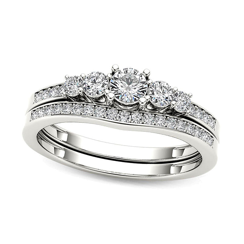 0.5 CT. TW Diamond Five Stone Bridal Set in 14K White Gold