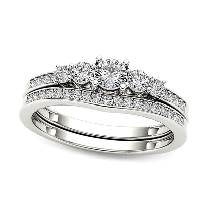 0.5 CT. TW Diamond Five Stone Bridal Set in 14K White Gold