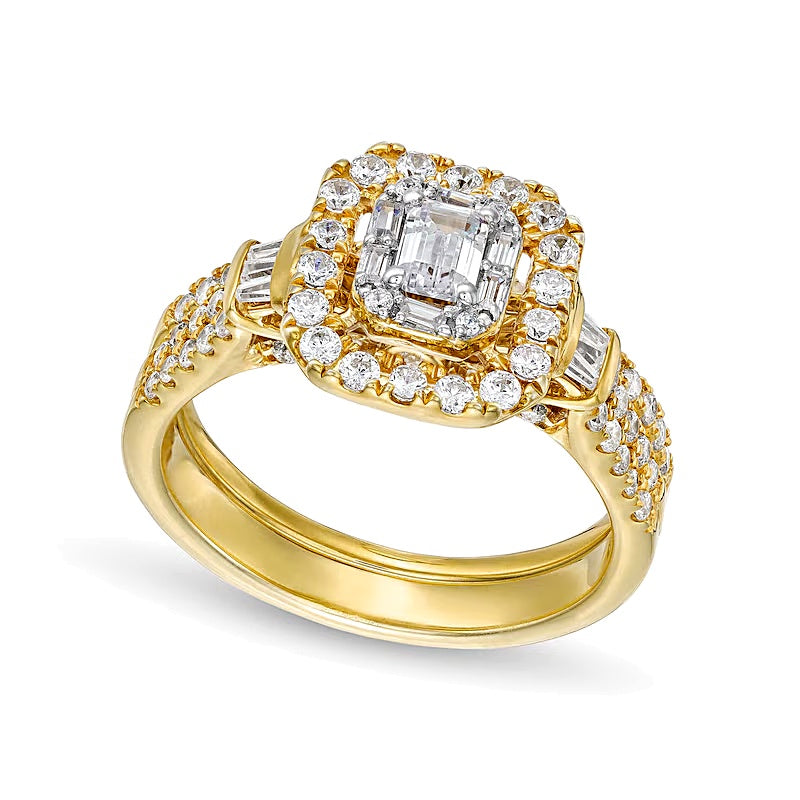 1.0 CT. TW Emerald-Cut Diamond Double Row Bridal Set in 10K Gold