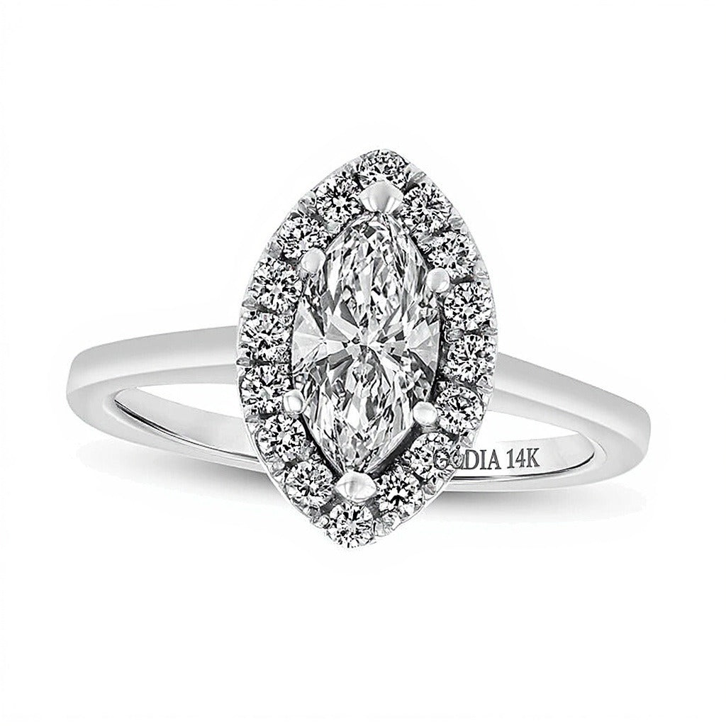 1.25 CT. TW Marquise Diamond Scallop Frame Engagement Ring in 14K White Gold (I/SI2)