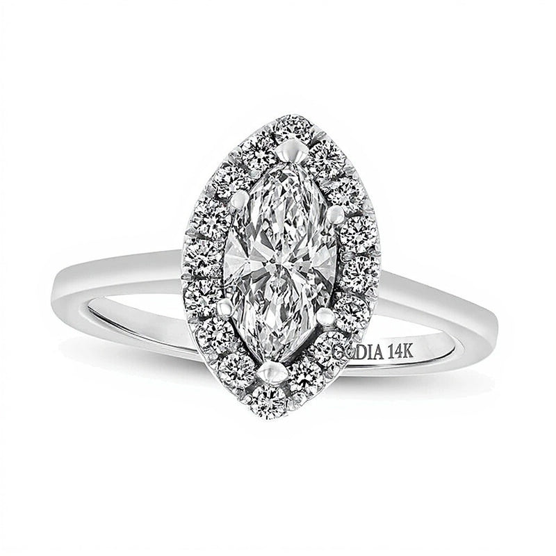 1.25 CT. TW Marquise Diamond Scallop Frame Engagement Ring in 14K White Gold (I/SI2)