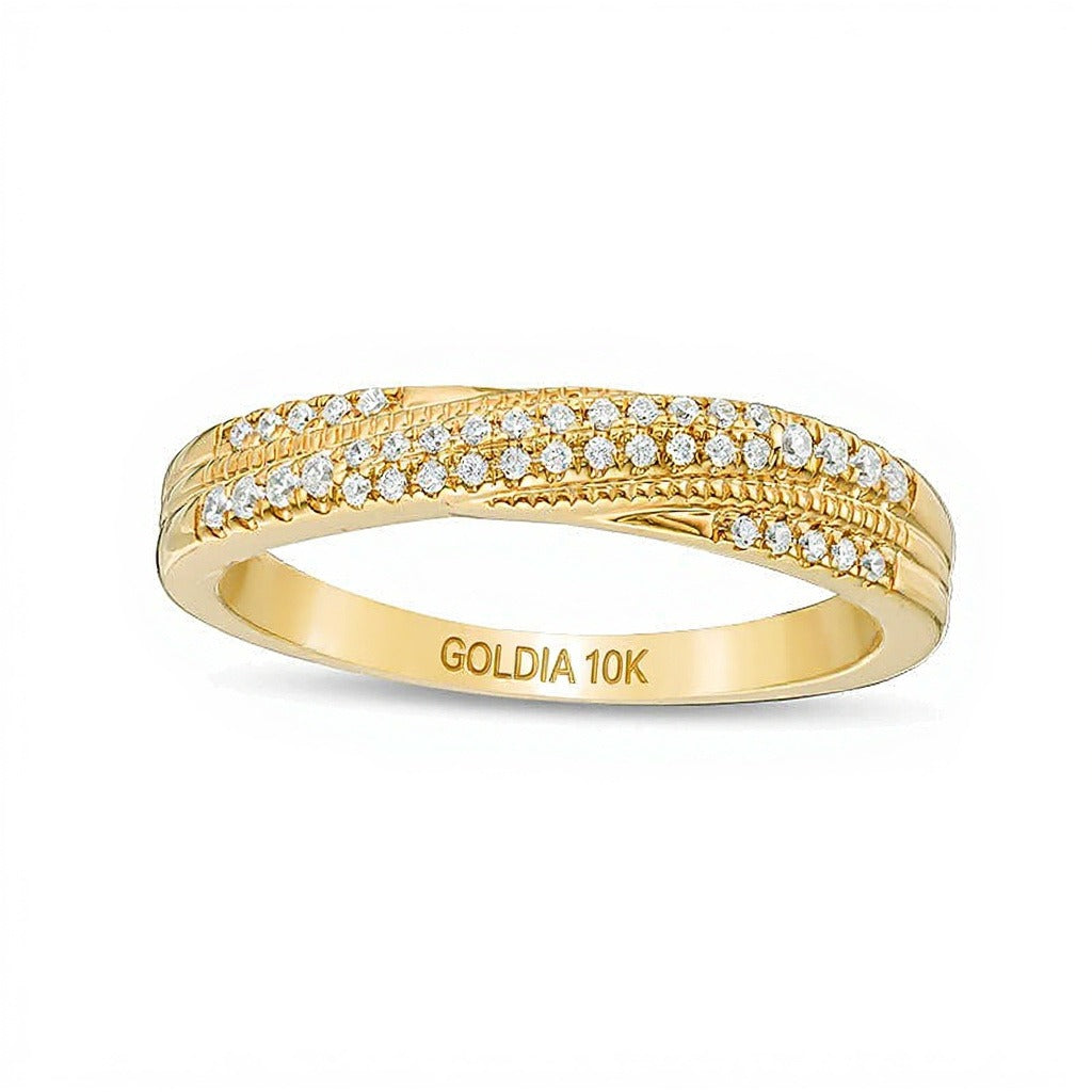 0.17 CT. TW Diamond Crossover Vintage-Style Anniversary Band in 10K Gold