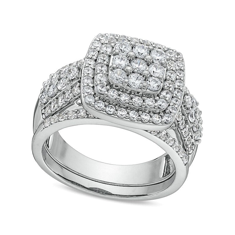 1.33 CT. TW Cushion Multi-Diamond Bow-Tie Bridal Set in 10K White Gold