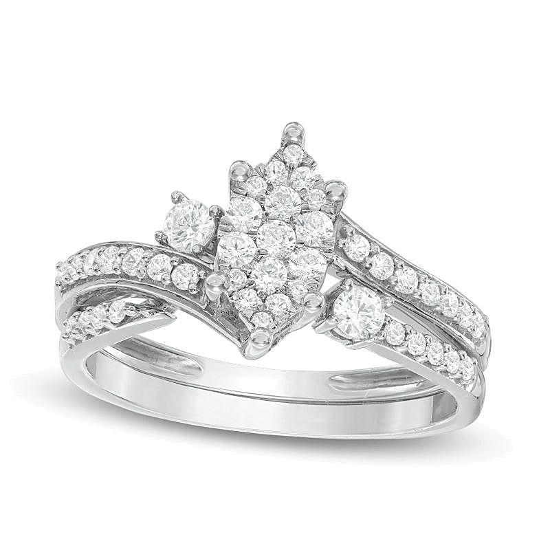 0.5 CT. TW Multi-Diamond Marquise Bypass Bridal Set in 10K White Gold