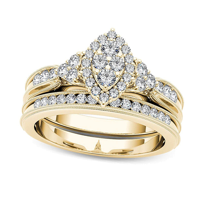 0.5 CT. TW Composite Marquise Diamond with Tri-Sides Bridal Set in 14K Gold