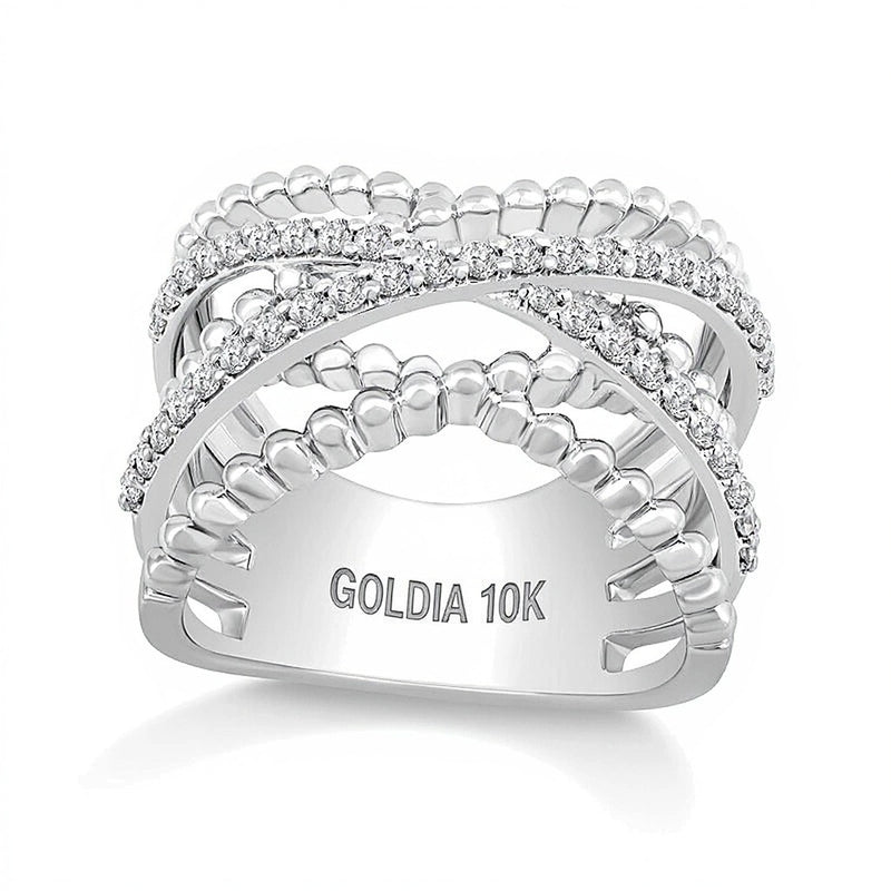 0.5 CT. TW Diamond Layered Bead Shank Ring in 10K White Gold