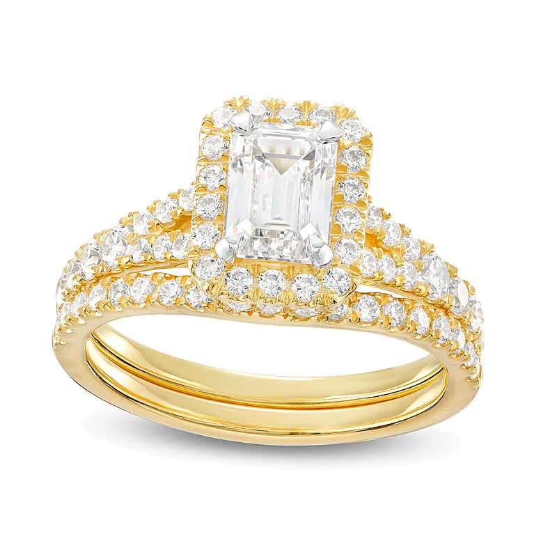 1.88 CT. TW Emerald-Cut Lab-Grown Diamond Frame Split Shank Bridal Set in 14K Gold (I/SI2)