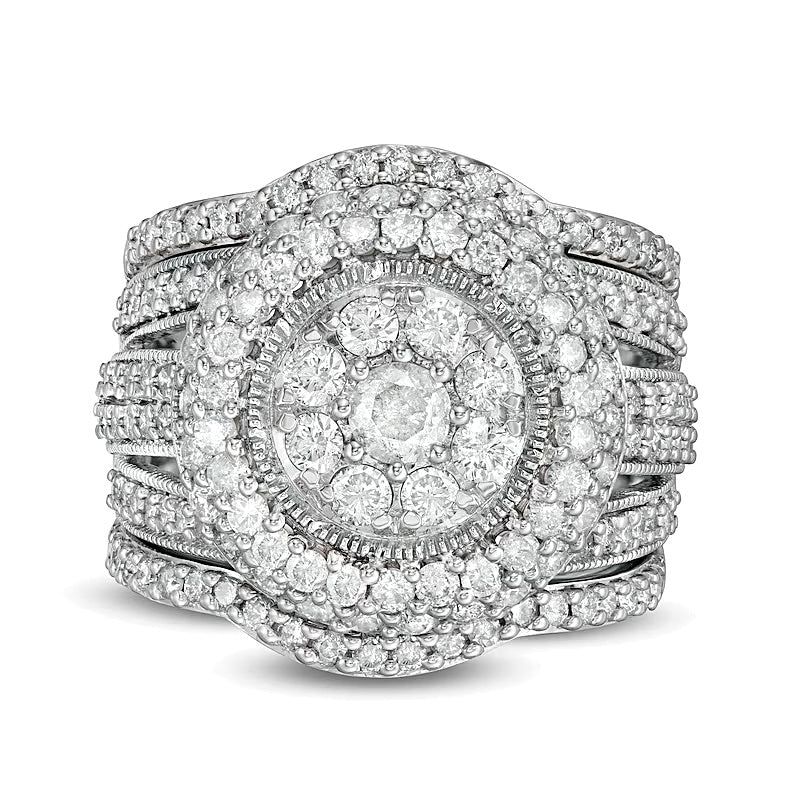 2.25 CT. TW Composite Diamond Multi-Row Vintage-Style Three Piece Bridal Set in 10K White Gold
