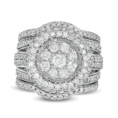 2.25 CT. TW Composite Diamond Multi-Row Vintage-Style Three Piece Bridal Set in 10K White Gold