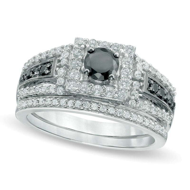 1.0 CT. TW Enhanced Black and White Diamond Square Frame Bridal Set in 10K White Gold