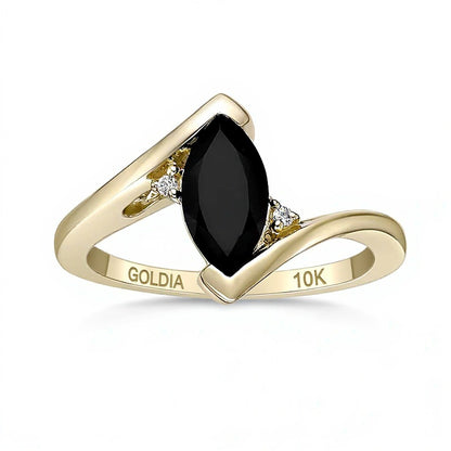 Marquise-Cut Onyx and Diamond Accent Bypass Shank Ring in 10K Gold