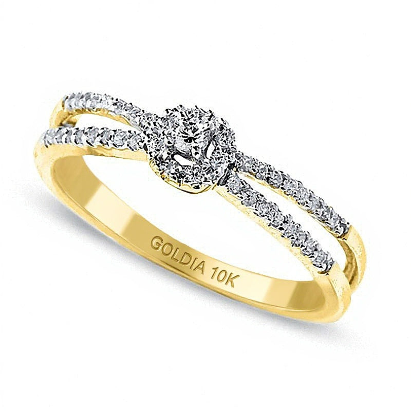 0.13 CT. TW Diamond Circle Frame Split Shank Promise Ring in 10K Gold