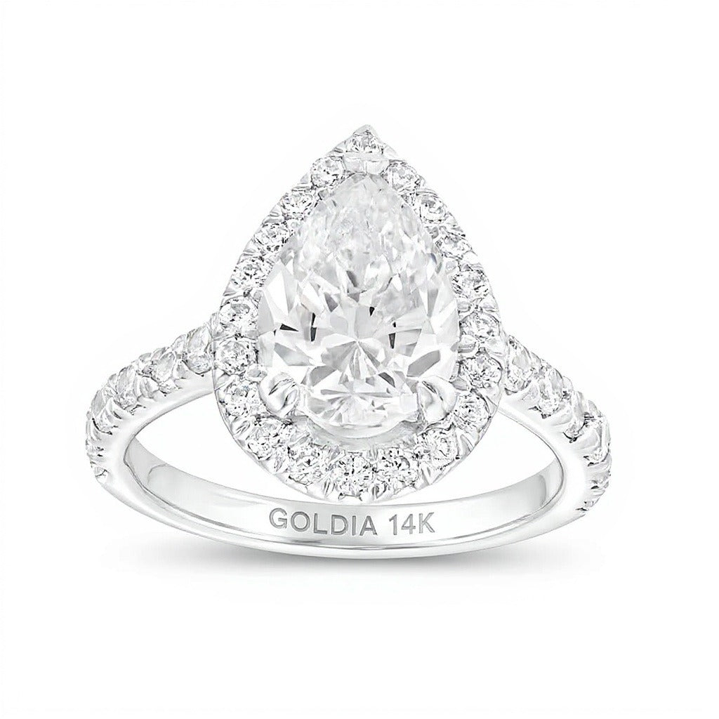 4.0 CT. TW Pear-Shaped Lab-Grown Diamond Frame Engagement Ring in 14K White Gold (I/SI2)