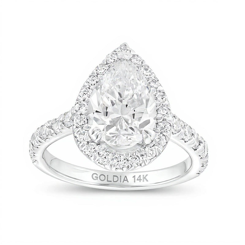 4.0 CT. TW Pear-Shaped Lab-Grown Diamond Frame Engagement Ring in 14K White Gold (I/SI2)