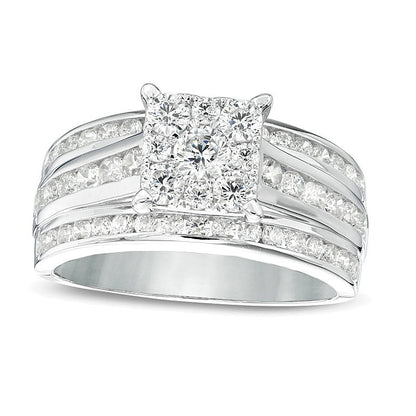 1.5 CT. TW Diamond Square Frame Multi-Row Engagement Ring in 14K White Gold