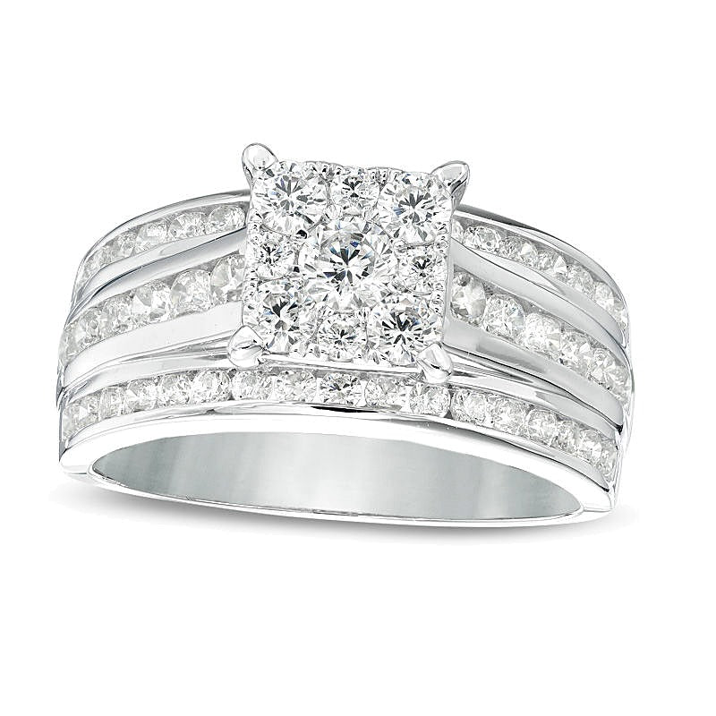1.5 CT. TW Diamond Square Frame Multi-Row Engagement Ring in 14K White Gold