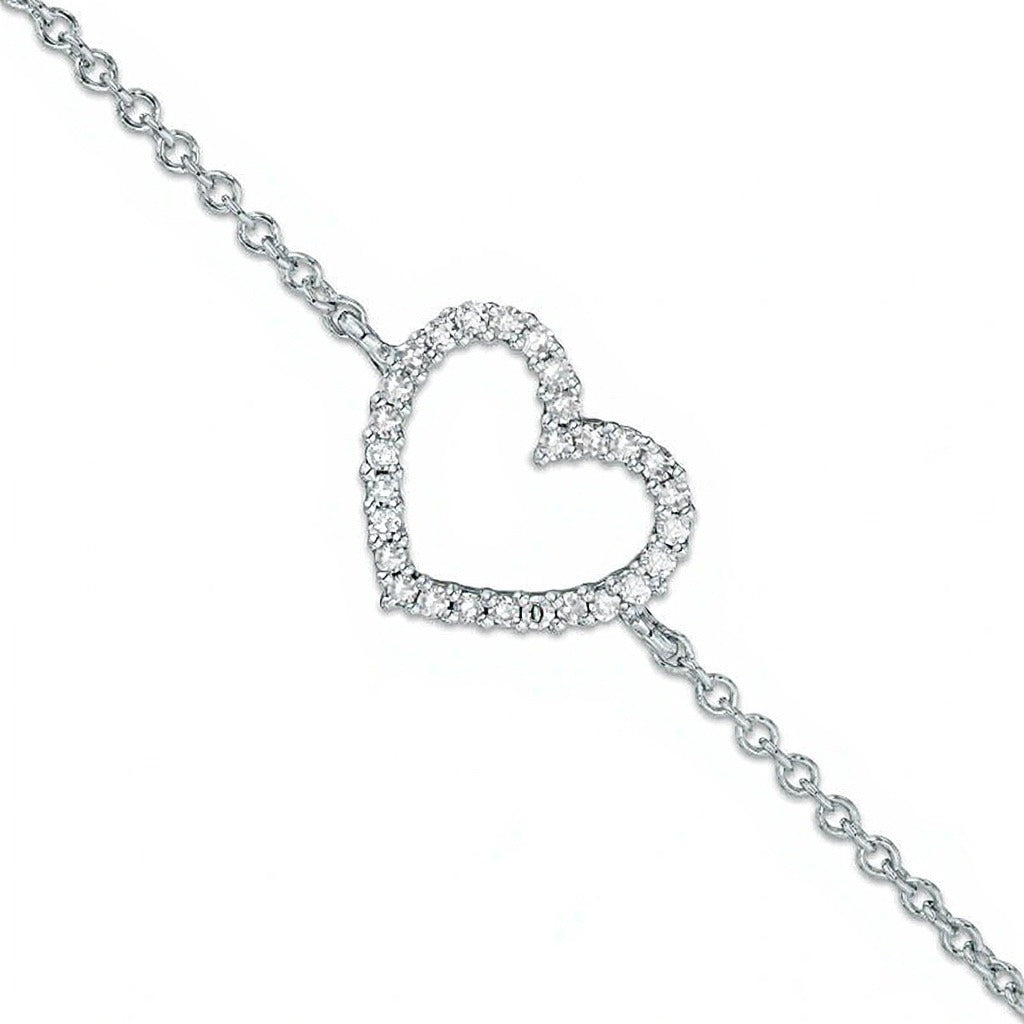 Diamond Accent Heart Bracelet in 10K White Gold