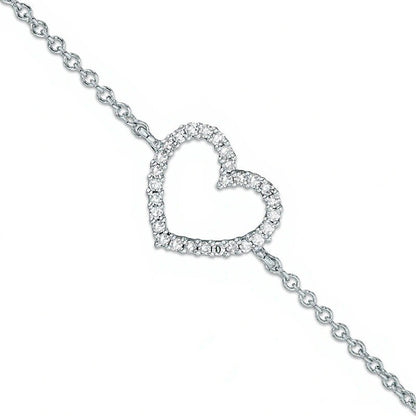 Diamond Accent Heart Bracelet in 10K White Gold