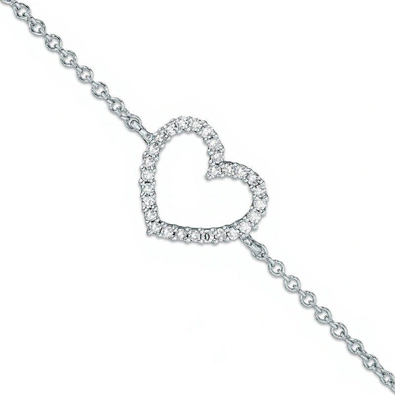 Diamond Accent Heart Bracelet in 10K White Gold