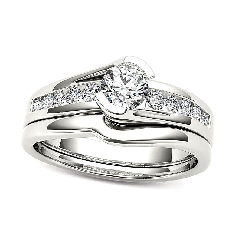 0.5 CT. TW Diamond Bypass Bridal Set in 14K White Gold