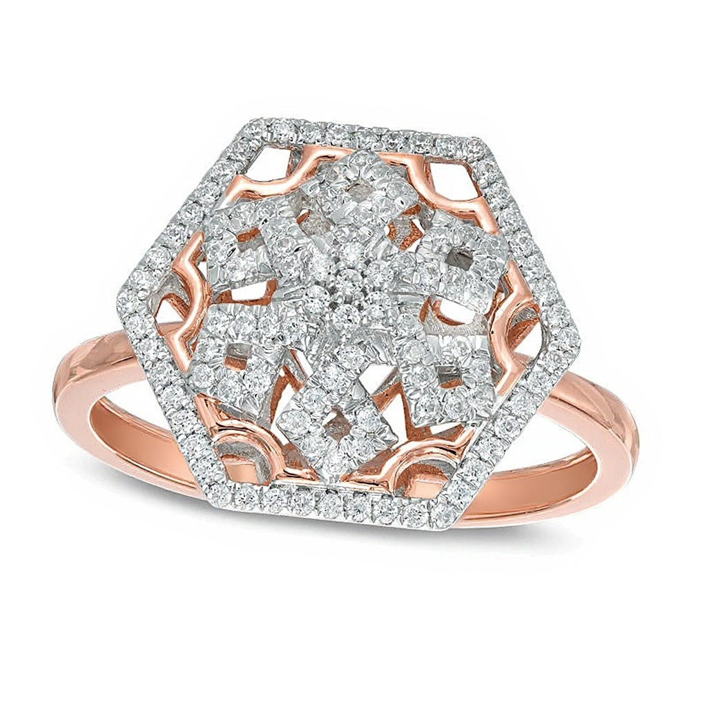 0.25 CT. TW Diamond Hexagonal Framed Snowflake Ring in 10K Rose Gold