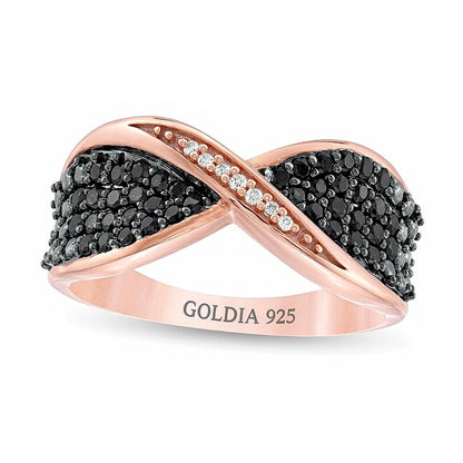0.5 CT. TW Enhanced Black and White Diamond Bow Tie Crossover Ring in Sterling Silver with 14K Rose Gold Plate