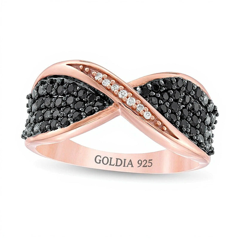 0.5 CT. TW Enhanced Black and White Diamond Bow Tie Crossover Ring in Sterling Silver with 14K Rose Gold Plate