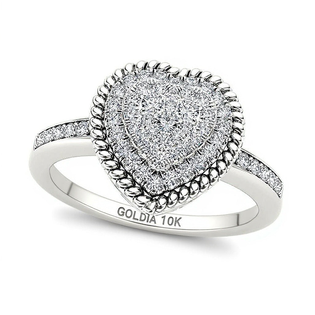 0.25 CT. TW Multi-Diamond Heart-Shaped Rope Frame Ring in 10K White Gold