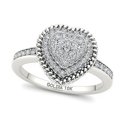 0.25 CT. TW Multi-Diamond Heart-Shaped Rope Frame Ring in 10K White Gold