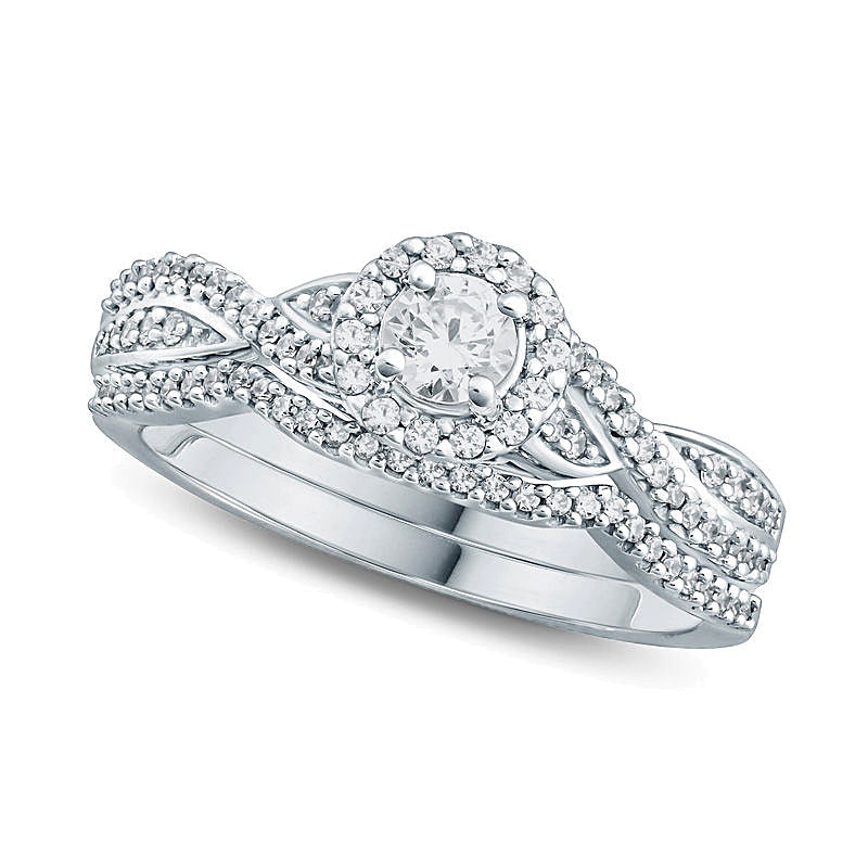 0.5 CT. TW Diamond Frame Twist Bridal Set in 10K White Gold