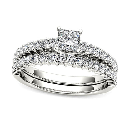 1.0 CT. TW Princess-Cut Diamond Bridal Set in 14K White Gold