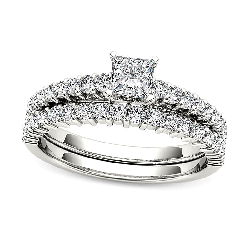 1.0 CT. TW Princess-Cut Diamond Bridal Set in 14K White Gold