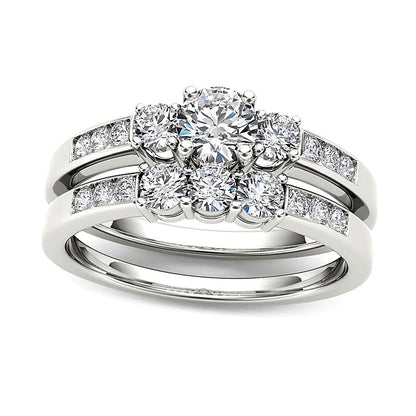 1.0 CT. TW Diamond Three Stone Bridal Set in 14K White Gold