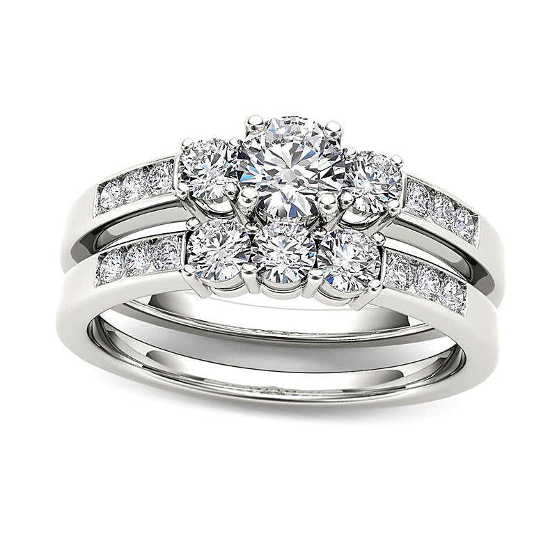 1.0 CT. TW Diamond Three Stone Bridal Set in 14K White Gold