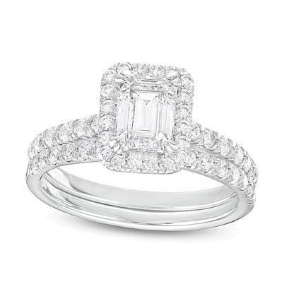 1.75 CT. TW Emerald-Cut Lab-Grown Diamond Frame Bridal Set in 14K White Gold (I/SI2)