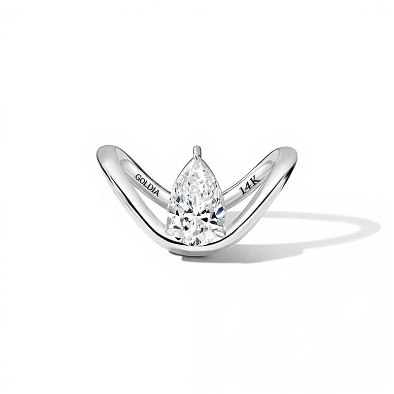 Zales x SHAHLA 1.5 CT. Pear-Shaped Lab-Grown Diamond Solitaire Zaha Dip Engagement Ring in 14K White Gold