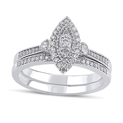 0.5 CT. TW Composite Marquise-Shaped Diamond Double Frame Bridal Set in 10K White Gold
